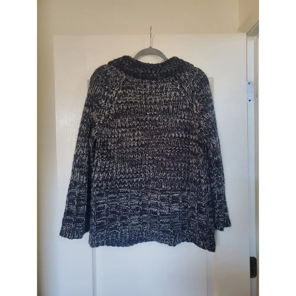II Sisters Black Grey Shawl Collar Chunky Knit Cardigan Sweater, Women's Large - Picture 8 of 11